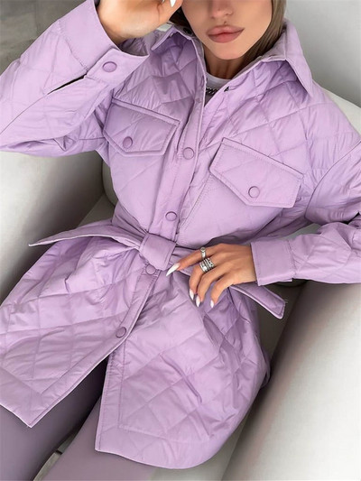 Γυναικείο χειμωνιάτικο μπουφάν Big Blue Parka Outerwear Long Warm Loose Casual Coat Vintage καπιτονέ μπουφάν για γυναίκες με ζώνη 2022