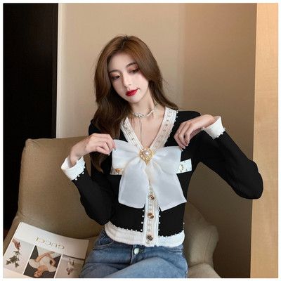 Kiváló minőségű őszi újdonság divat női V-nyakú hosszú ujjú luxus gyöngyökkel díszített Kötés Kardigán pulóver Női felsők