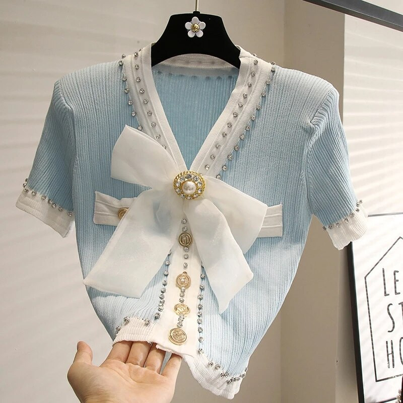 Kiváló minőségű őszi újdonság divat női V-nyakú hosszú ujjú luxus gyöngyökkel díszített Kötés Kardigán pulóver Női felsők