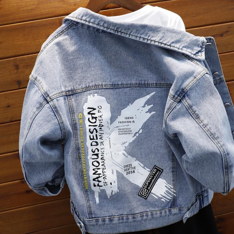 Karstā izpārdošana 2022. gada džinsa jaka zēniem Modes mēteļi Bērnu apģērbi Rudens mazuļu meiteņu apģērbi Virsdrēbes Karikatūra Džins Jaka Mētelis