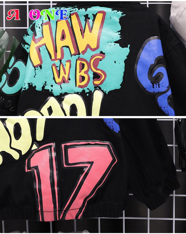 Mazuļu jaka 2020. gada pavasara rudens modes melna džinsu jaka Bērnu jaka Ikdienas bērnu apģērbi Zēnu apģērbi Vēstule 2T līdz 10T YRS