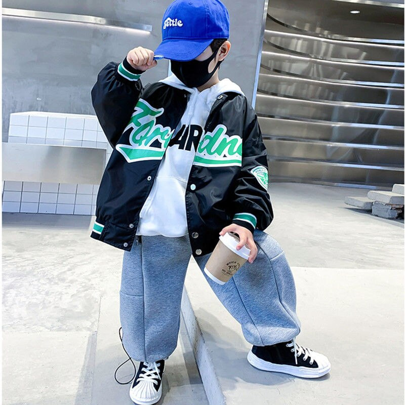 Tinejdžeri Pamučna jakna Proljeće Tinejdžerski ležerni kaput Dječji slovni kaput s patentnim zatvaračem Dječja vjetrovka Tanki kaput Odjeća za dječake