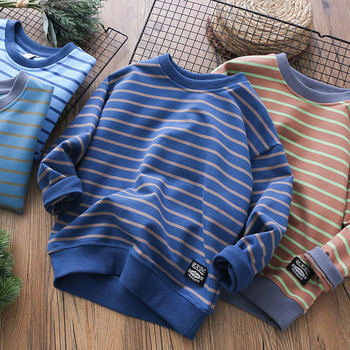 Детски дрехи за момчета Есенни раирани горнища Ученически тениски с дълъг ръкав Детски суитшърт модерен пролет и есен P4761