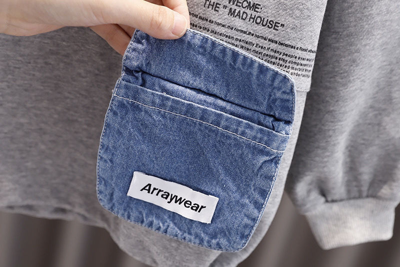 1–7 gadus veci zēni ar apaļu apkakli burtiem, džemperi, apģērbi, pavasara rudens, bērnu apģērbi, melni pelēki virsdrēbes