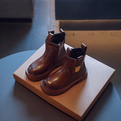 PU gyermek bokacsizma lányoknak brit stílusban 2022 új őszi és tavaszi kerek orr vastag alsó fiú Chelsea csizma gyerek divat