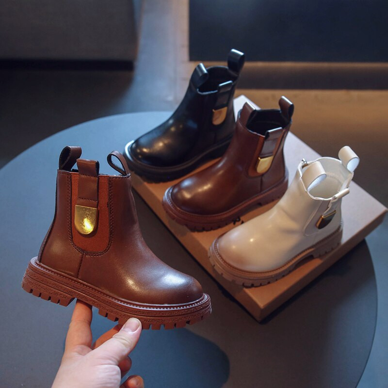 PU gyermek bokacsizma lányoknak brit stílusban 2022 új őszi és tavaszi kerek orr vastag alsó fiú Chelsea csizma gyerek divat