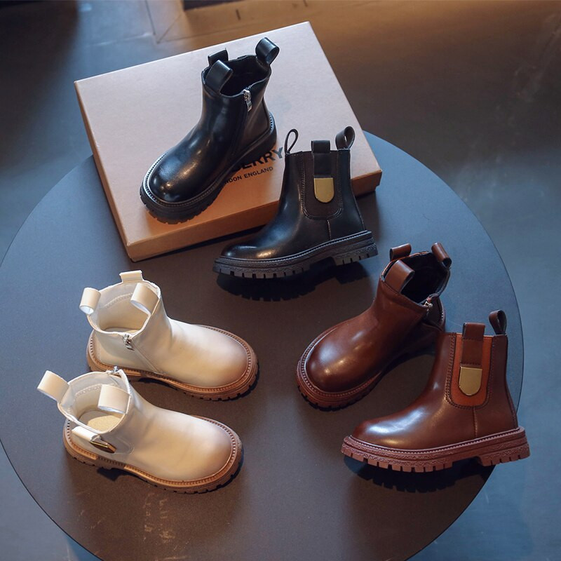 PU gyermek bokacsizma lányoknak brit stílusban 2022 új őszi és tavaszi kerek orr vastag alsó fiú Chelsea csizma gyerek divat
