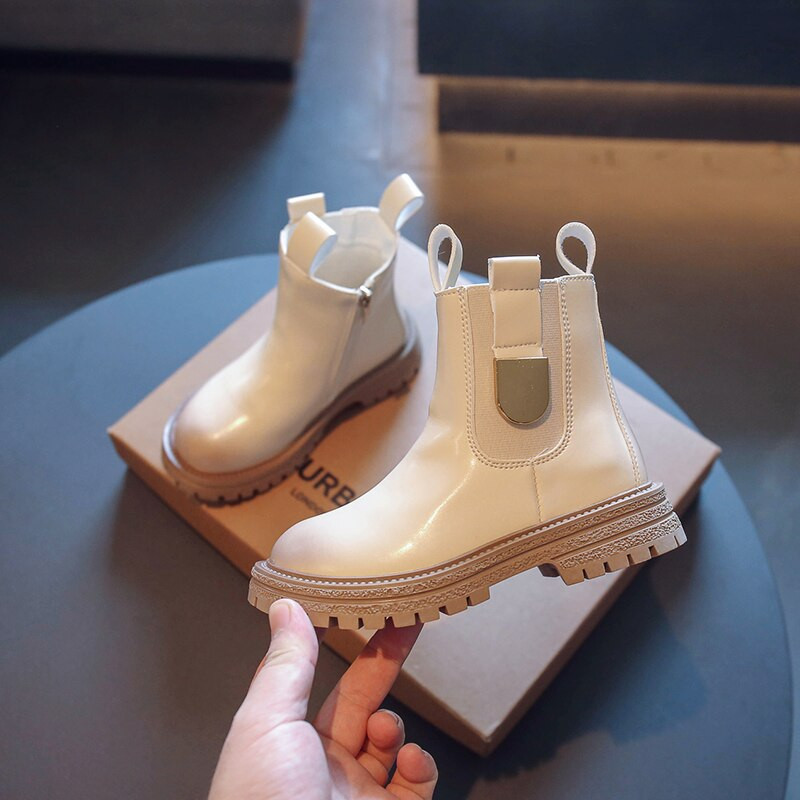 PU gyermek bokacsizma lányoknak brit stílusban 2022 új őszi és tavaszi kerek orr vastag alsó fiú Chelsea csizma gyerek divat