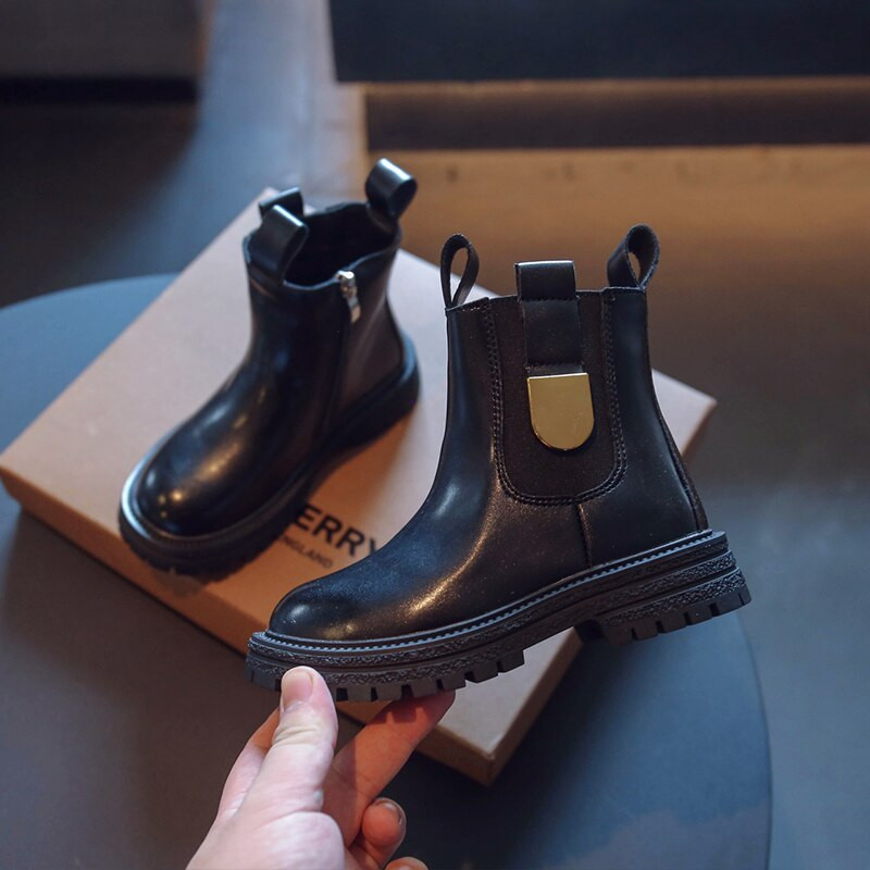 PU gyermek bokacsizma lányoknak brit stílusban 2022 új őszi és tavaszi kerek orr vastag alsó fiú Chelsea csizma gyerek divat