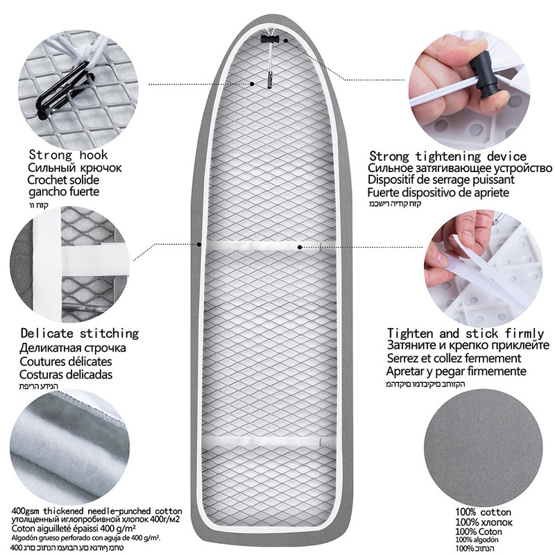 Lyginimo lentos užvalkalas Atsparus nudegimui, medvilninio audinio lyginimo užvalkalas su paminkštinimu, šilumą atspindintis, 140x50 cm