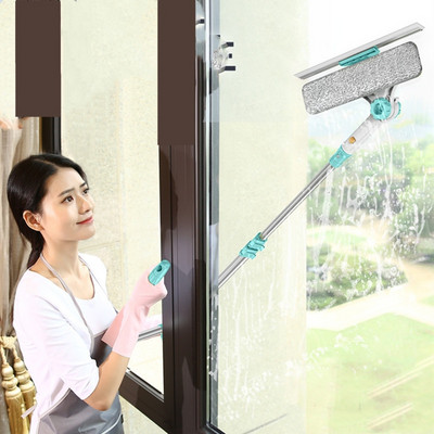 Уред за почистване на прозорци Extendabl Устройство за прозорци с прибиращ се стълб Устройство за измиване Четка за прах Двулицево завъртане на стъкло Скрепер Чистачка