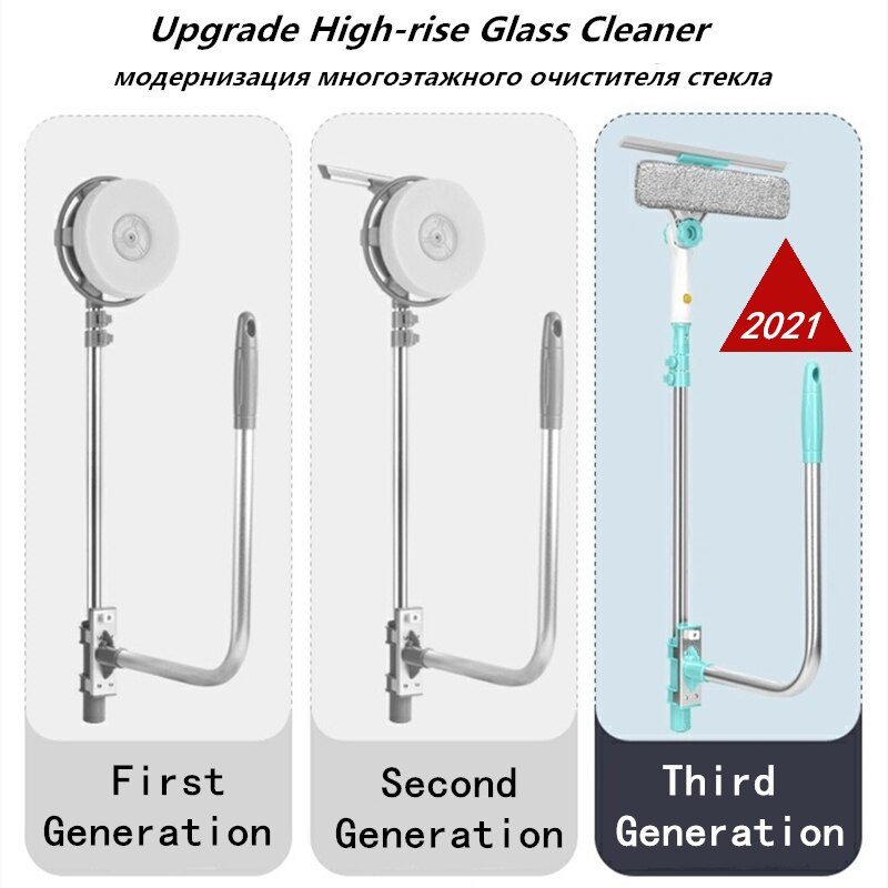 Pikendatav aknapuhastaja hoone sissetõmmatav aknapesuseade tolmuhari kahepoolse klaasiga kaabitsapuhasti