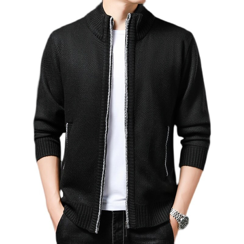 Vīriešu rudens jaciņa trikotāžas džemperis Vīriešu apģērbs Rāvējslēdzējs Trikotāžas džemperis Flīsa Homme Jauni ikdienas topi Trend Ikdienas jaka