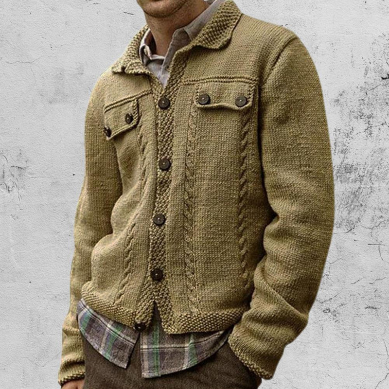 Muški pleteni kardigan džemper s više gumba, prozračan, jednobojan, vuneni, pleteni džemper dugih rukava 2021.