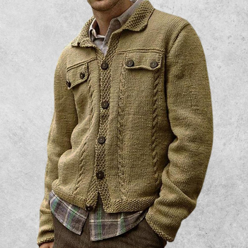 Muški pleteni kardigan džemper s više gumba, prozračan, jednobojan, vuneni, pleteni džemper dugih rukava 2021.