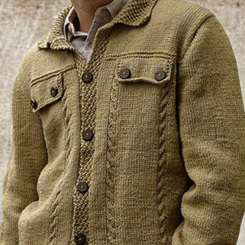 Muški pleteni kardigan džemper s više gumba, prozračan, jednobojan, vuneni, pleteni džemper dugih rukava 2021.
