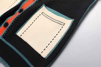 Υψηλής ποιότητας χρώματα σε αντίθεση γραμμή Διακόσμηση πλέξιμο Ζακέτα Ανδρικό μακρυμάνικο πουλόβερ με λεπτή εφαρμογή Ζακέτα ανδρικό παλτό