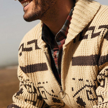 Мъжка жилетка с ревери с щампован декор Европейски и американски ръчно плетени вълнени меки разтегливи палта Свободен мъжки пуловер с различни размери