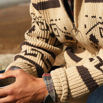 Мъжка жилетка с ревери с щампован декор Европейски и американски ръчно плетени вълнени меки разтегливи палта Свободен мъжки пуловер с различни размери