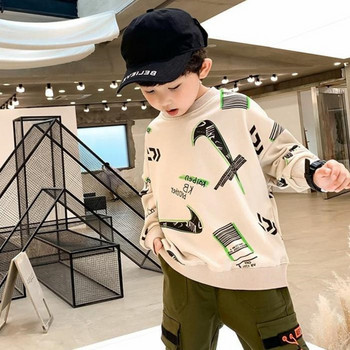 Модно есенно-зимно горнище за момчета 2022 г. Суичър с дълъг ръкав Дебело детско облекло Раирана щампа Корейски спортни широки дрехи