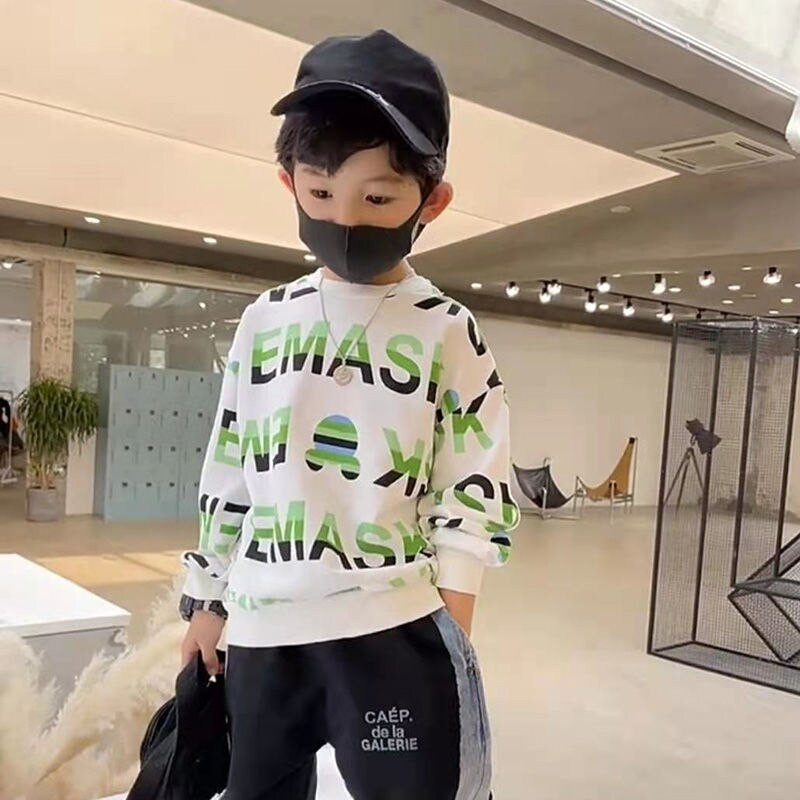 Zēnu 2022. gada modes rudens ziemas tops ar garām piedurknēm sporta krekls, biezs bērnu apģērbs, svītrains apdruka korejiešu sporta brīvs apģērbs