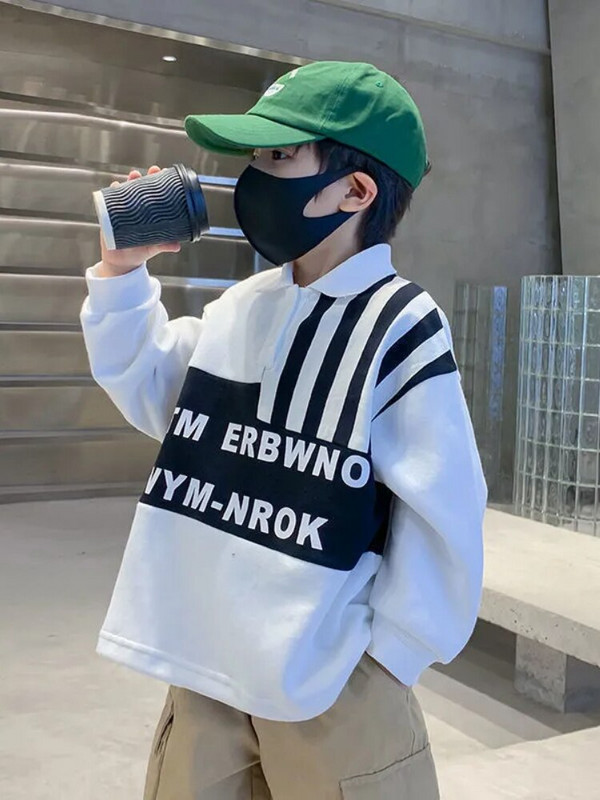 Baby Boys Letter Polo krekls ar apdruku džemperis, 2022. gada pavasaris, jauni bērnu labākie tērpi pusaudžiem, bērnu atloks, svītrains, garām piedurknēm