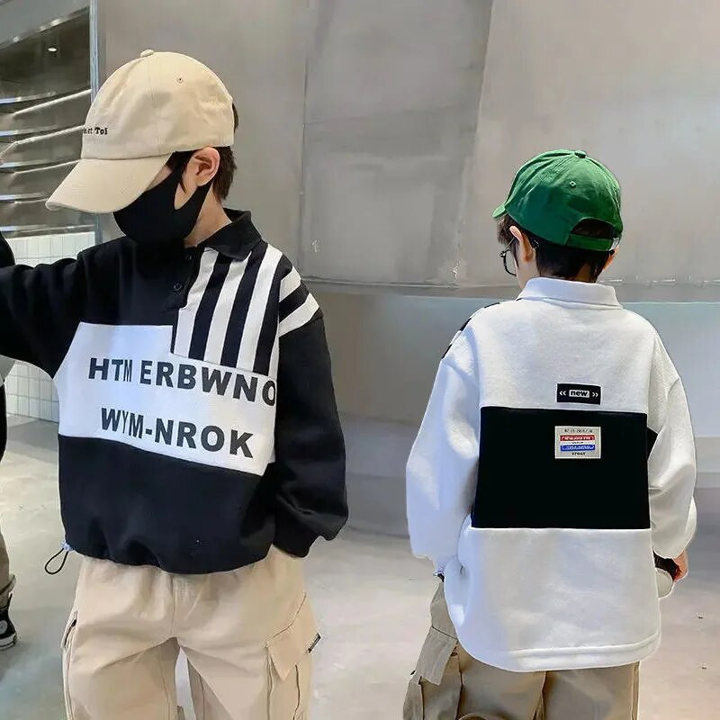 Baby Boys Letter Polo krekls ar apdruku džemperis, 2022. gada pavasaris, jauni bērnu labākie tērpi pusaudžiem, bērnu atloks, svītrains, garām piedurknēm