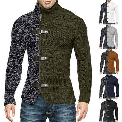 Есенно-зимна нова мъжка мода, блокираща цветовете, плетена жилетка с дълги ръкави и пуловер с цип