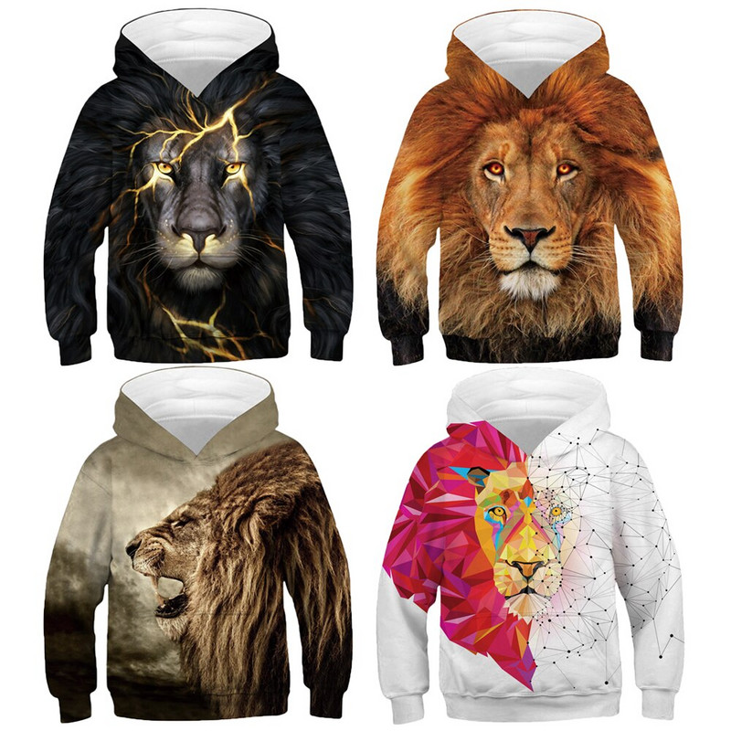 Vilkas katė šuo liūtas gyvūnas animacinis filmukas 3D spausdinimas gobtuvai Vaikiški megztiniai Big Boys Anime mergaičių gobtuvai Vienaragio megztiniai vaikiški paltai