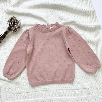Корейски стил Пролет Есен Детски пуловери за плетене Горнища с дълга ръка Едноцветни пуловери за момичета Бебешки дрехи за плетене