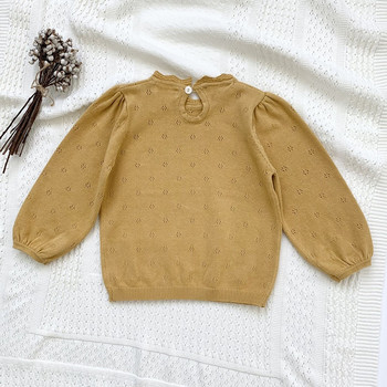Корейски стил Пролет Есен Детски пуловери за плетене Горнища с дълга ръка Едноцветни пуловери за момичета Бебешки дрехи за плетене