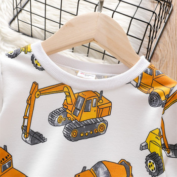 Суичър пуловер PatPat Toddler Boy Vehicle Excavator Print Pullover