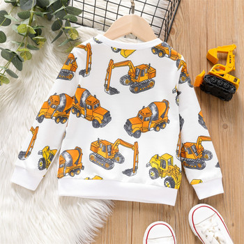 Суичър пуловер PatPat Toddler Boy Vehicle Excavator Print Pullover