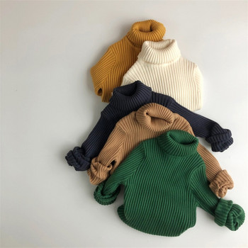Зимни момчета и момичета, 5 цвята, плетене на пуловери с висока яка, 1-7 години, детски дрехи, детски меки ежедневни топъл пуловер