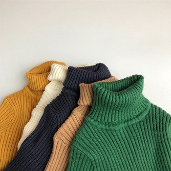 Зимни момчета и момичета, 5 цвята, плетене на пуловери с висока яка, 1-7 години, детски дрехи, детски меки ежедневни топъл пуловер