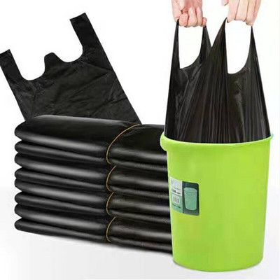 50Pcs Garbage Bags Handle Household Disposable Black Trash Pouch Portable Thickened Plastic Bag Kitchen Waste Bin Trash Bags