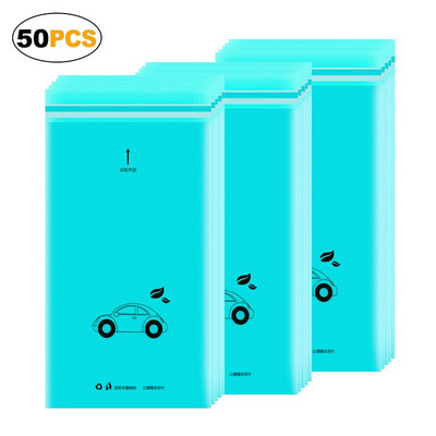 50gab/komplekts lipīgo automašīnu bioloģiski noārdāmo atkritumu uzglabāšanas maiss Vemšanas maisa pakarināms veids Var uzglabāt Daudzfunkcionāla atkritumu tvertne