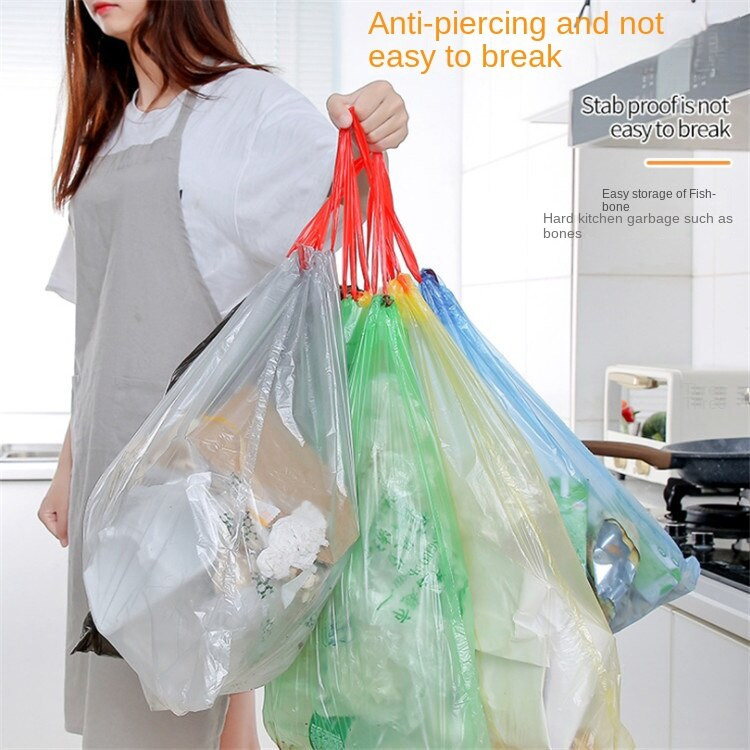 Mājsaimniecības sabiezinātas auklas krāsas atkritumu maiss Pārnēsājams automātiski aizverams vienreiz lietojams virtuves atkritumu maiss Plastmasas maiss