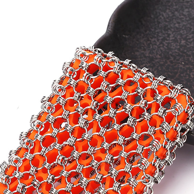 Čuguna tīrīšanas līdzeklis, nerūsējošā tērauda ķēdes skrāpis, kas paredzēts kastrolītis Wok pannai, iepriekš piesātinātas pannas BBQ grila brusas virtuves piederumi