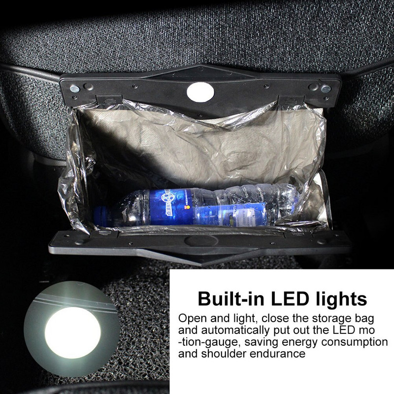 Automašīnas sēdekļa atzveltne Piekarināma LED miskastes organizators Atkritumu turētāja glabāšanas soma Mākslīgās ādas materiāls, skaists un praktisks.