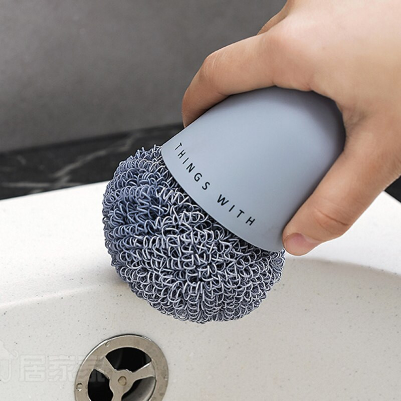 Acél drótgolyós tisztítókefe fogantyúval Konyhai tisztító eszköz edények mosogatásához Serpenyőtál súrolókorongok Praktikus kefe új