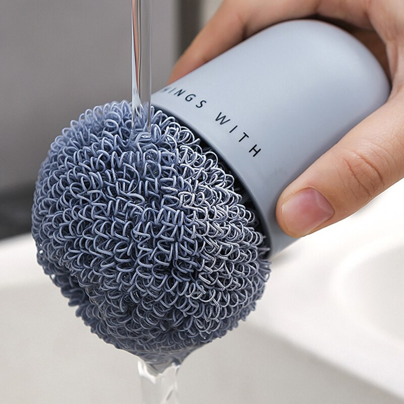 Acél drótgolyós tisztítókefe fogantyúval Konyhai tisztító eszköz edények mosogatásához Serpenyőtál súrolókorongok Praktikus kefe új