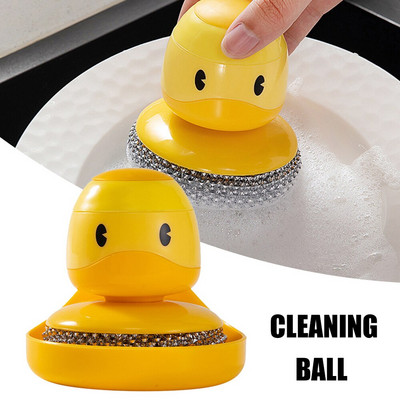 Stainless Steel Scrubbers Cleaning Ball Kitchen Dishwashing Wire with Handle Metal Sponges for Bathroom Home Novel Shape