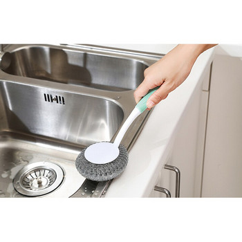 Βούρτσα καθαρισμού σφαιρών από σύρμα από ανοξείδωτο χάλυβα οικιακής χρήσης Βούρτσα κατσαρόλας Artifact Long Handle Sink Degreaser Εργαλεία καθαρισμού κουζίνας