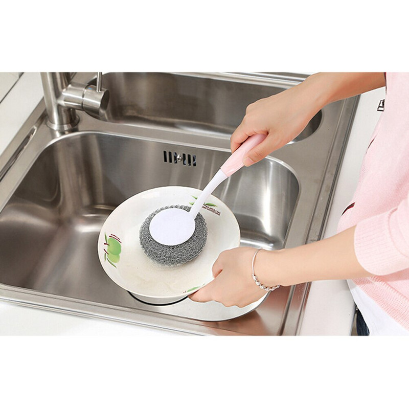Βούρτσα καθαρισμού σφαιρών από σύρμα από ανοξείδωτο χάλυβα οικιακής χρήσης Βούρτσα κατσαρόλας Artifact Long Handle Sink Degreaser Εργαλεία καθαρισμού κουζίνας
