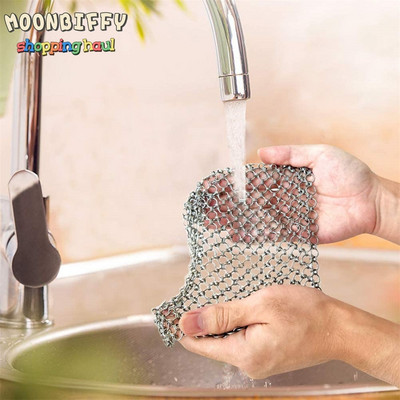 1Pc Silver Stainless Steel Cast Iron Cleaner Chainmail Scrubber Home Cookware Clean for Skillets Grill Pans Kitchen Supplies