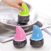 Virtuves tīrīšanas rokturis trauku mazgāšanas birstes nerūsējošā tērauda stiepļu lodīšu pods Clean birste trauku mazgāšanas birstes rīku piederumi