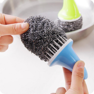 Virtuves tīrīšanas rokturis trauku mazgāšanas birstes nerūsējošā tērauda stiepļu lodīšu pods Clean birste trauku mazgāšanas birstes rīku piederumi