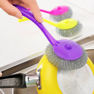 1 PC Σύρμα καθαρισμού πιάτων από σύρμα από ανοξείδωτο χάλυβα Βούρτσες καθαρισμού γλάστρας με μακριές λαβές Scrubber Εργαλείο πλύσης κατσαρόλας κουζίνας