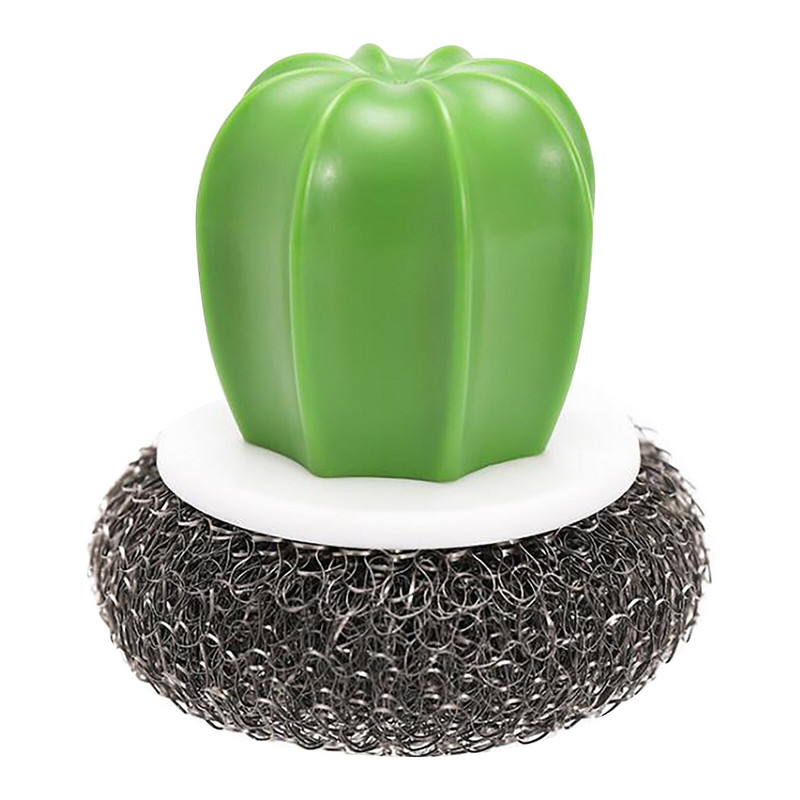 Nõudepesuhari Puhastuspall roostevabast terasest käsnhari käepidemega Cactus Potted Wire Sponge Ball Köögi puhastustööriist